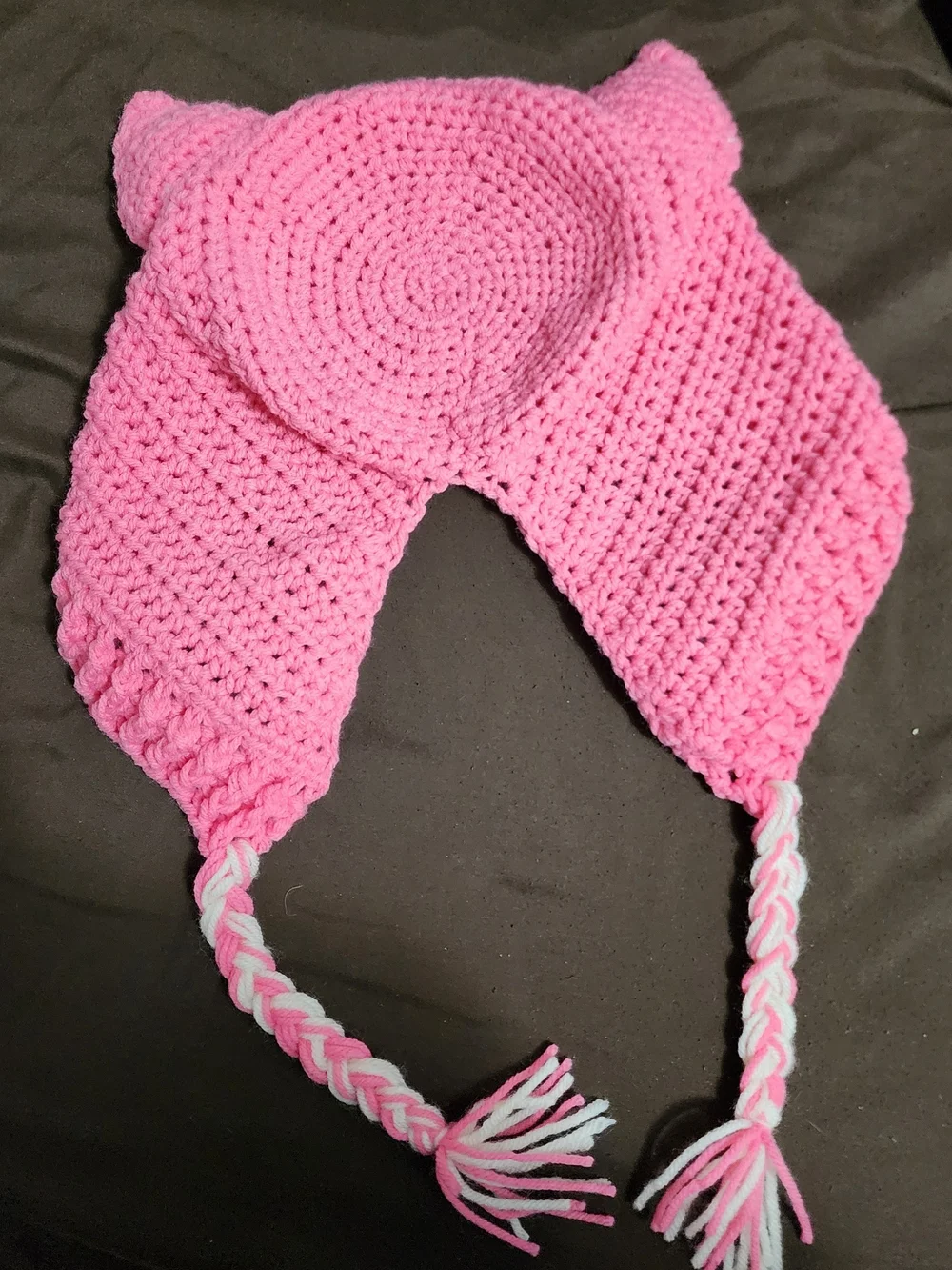 Kids Pink & White Cat Ear Knit Hat